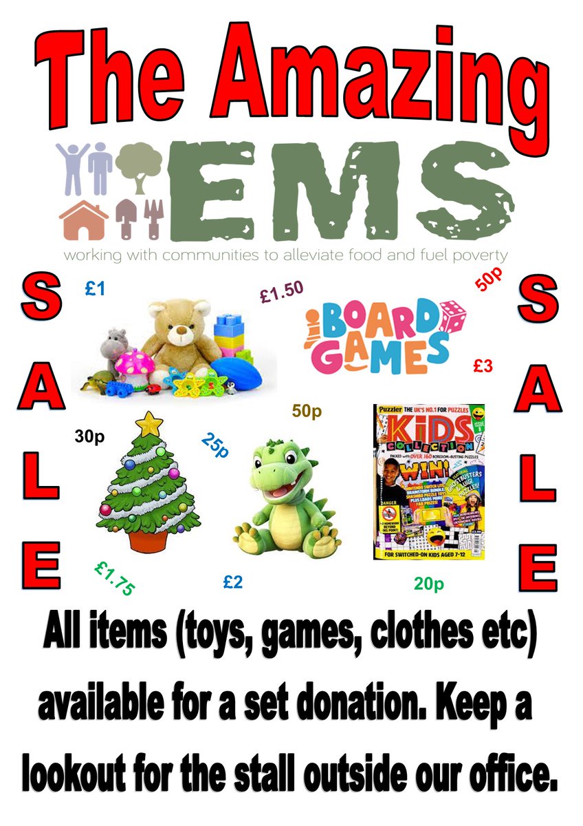 We are having a sale outside our office next week to clear out some space. Be sure to keep and eye out for the table and range of items we will have on offer for a donation. We have the following available Cuddly toys Books Magazines Games Clothes Kitchen items Gardening tools.