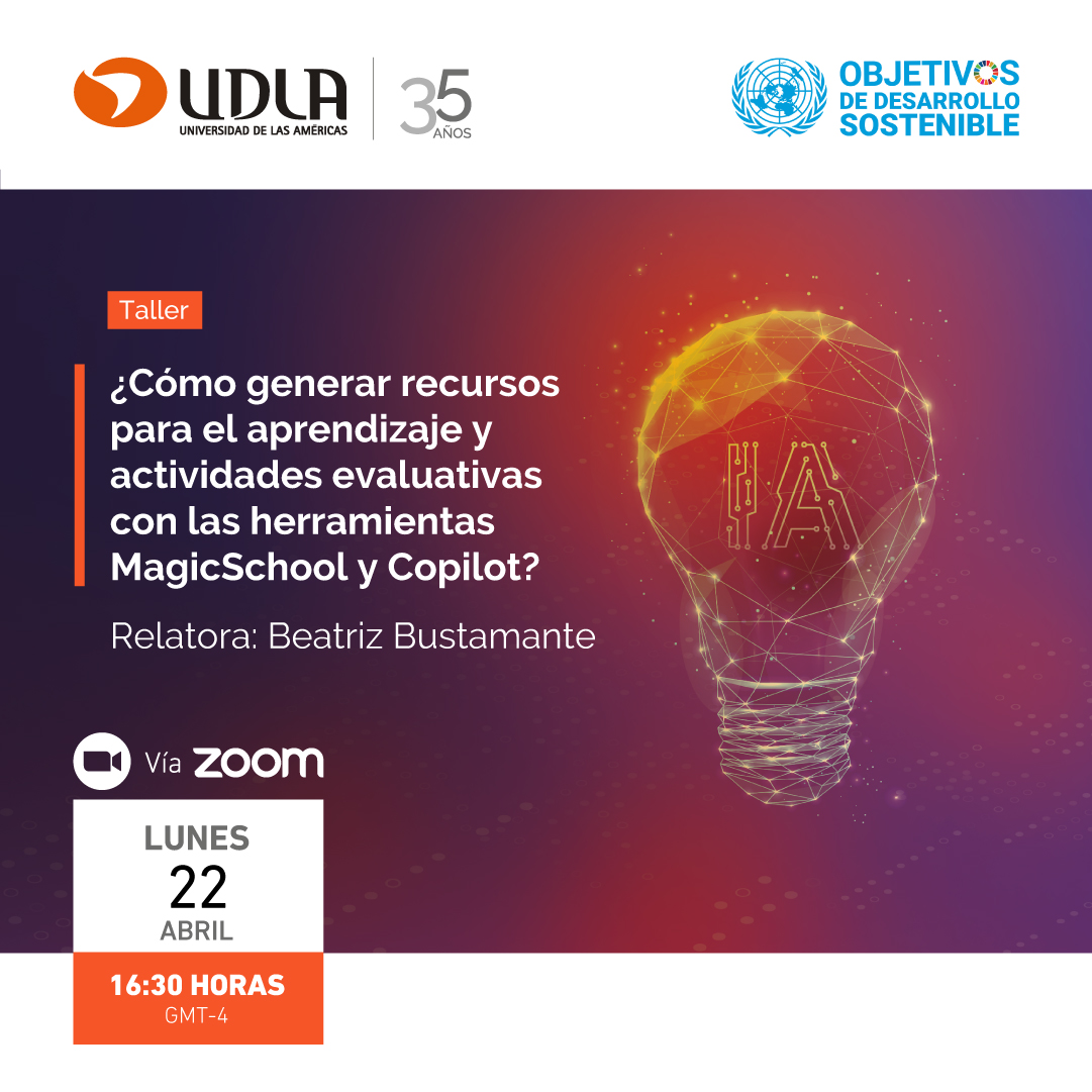 D_DocenteUDLA's tweet photo. 📷Hoy continuamos con los talleres gratuitos de IA para académicos de Ed. Superior en UDLA
Lunes 22: 16:30 horas- vía Zoom
📷¿Cómo generar recursos para el aprendizaje y actividades evaluativas con las herramientas MagicSchool y Copilot?
Inscripciones en: https://t.co/N2o4mCaMFT https://t.co/tCV2EV7bil