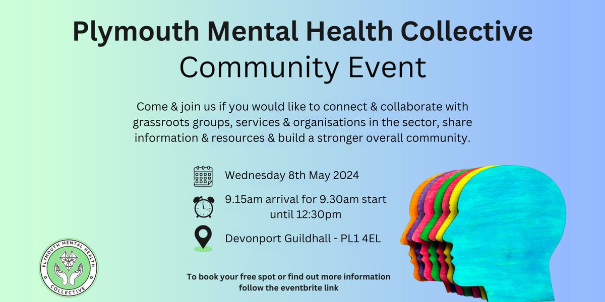 Our 4th Community Event ! We’d like to invite you to the next Plymouth Mental Health Collective (@ThePMHC) community event - 8th May 2024. For details & tickets please visit eventbrite - tinyurl.com/2kr8u5wy #ThePMHC #MentalHealth #Collaboration #Community #DevonportGuildhall