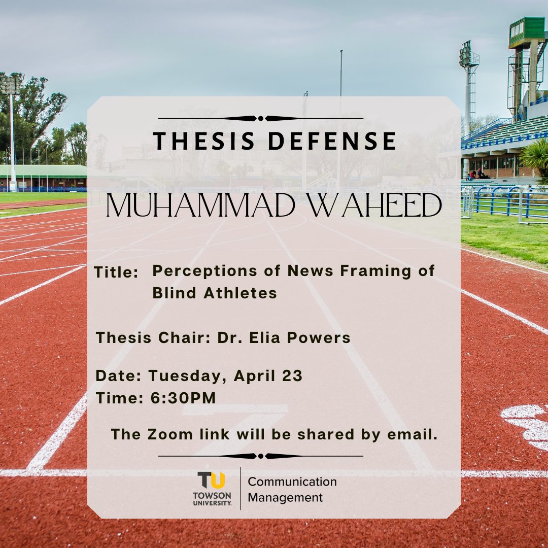 TUCOMManagement's tweet photo. This week, there will be three thesis defenses! Please join us in supporting Darius Beckford, Mohammed Waheed, and Tameka Shelford! Zoom links will be sent by email. See you there! #towsonuniversity #tucommmgmt #thesisdefense https://t.co/qYjC8uJ9u7