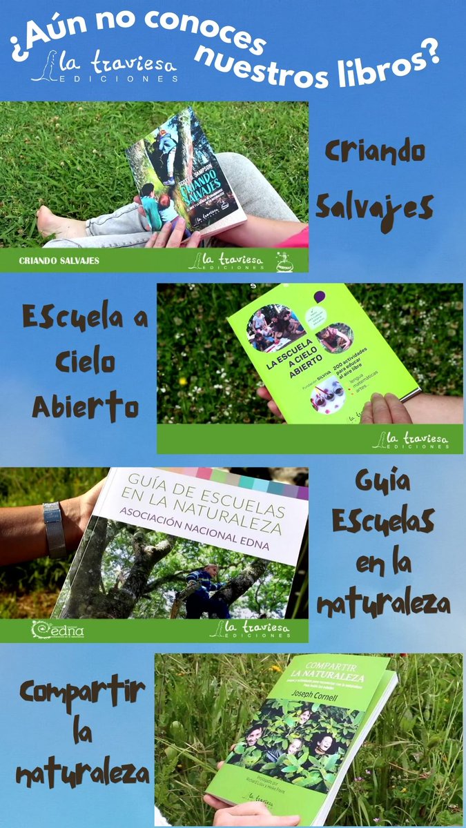 TraviesaEdicion's tweet photo. 🤗Cuéntanos tu experiencia con🌿#CompartirLaNaturaleza, #GuíaEdNa, #EscuelaACieloAbierto y #CriandoSalvajes
#LibrosVerdes #LibrosParaCambiarElMundo #Liternatura #LiteraturaYNaturaleza #DíaDelLibro
#DíaDelLibro2024 #23deabril #SantJordi
Y si no los tienes🏃♀️https://t.co/zJmTV0MbJg https://t.co/iUxGXt2xdD