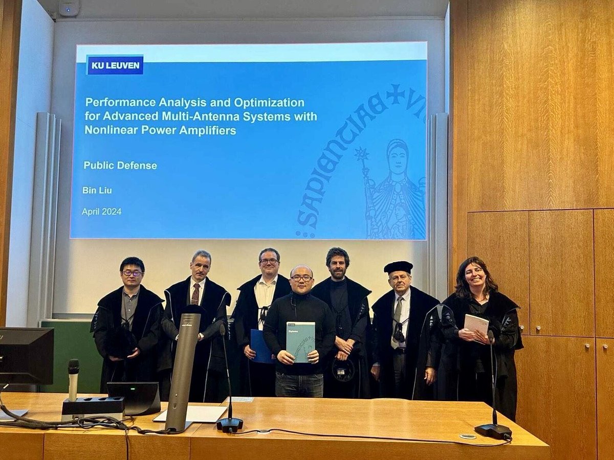 NetworkedSystem's tweet image. We&apos;re proud to announce a new Doctor in our group, Dr. Bin Liu, who recently defended his PhD dissertation, &quot;Performance Analysis and Optimization for Advanced Multi-Antenna Systems with Nonlinear Power Amplifiers&quot;. 

#phd #phddefense #kuleuven #wavecore