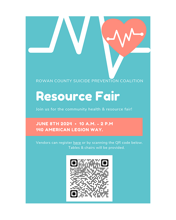Rowan County Suicide Prevention Coalition is hosting a Resource Fair in Morehead on American Legion Way on June 8th from 10:00 am til 2:00 pm.

Scan the QR code for more information.
#communityactionworks