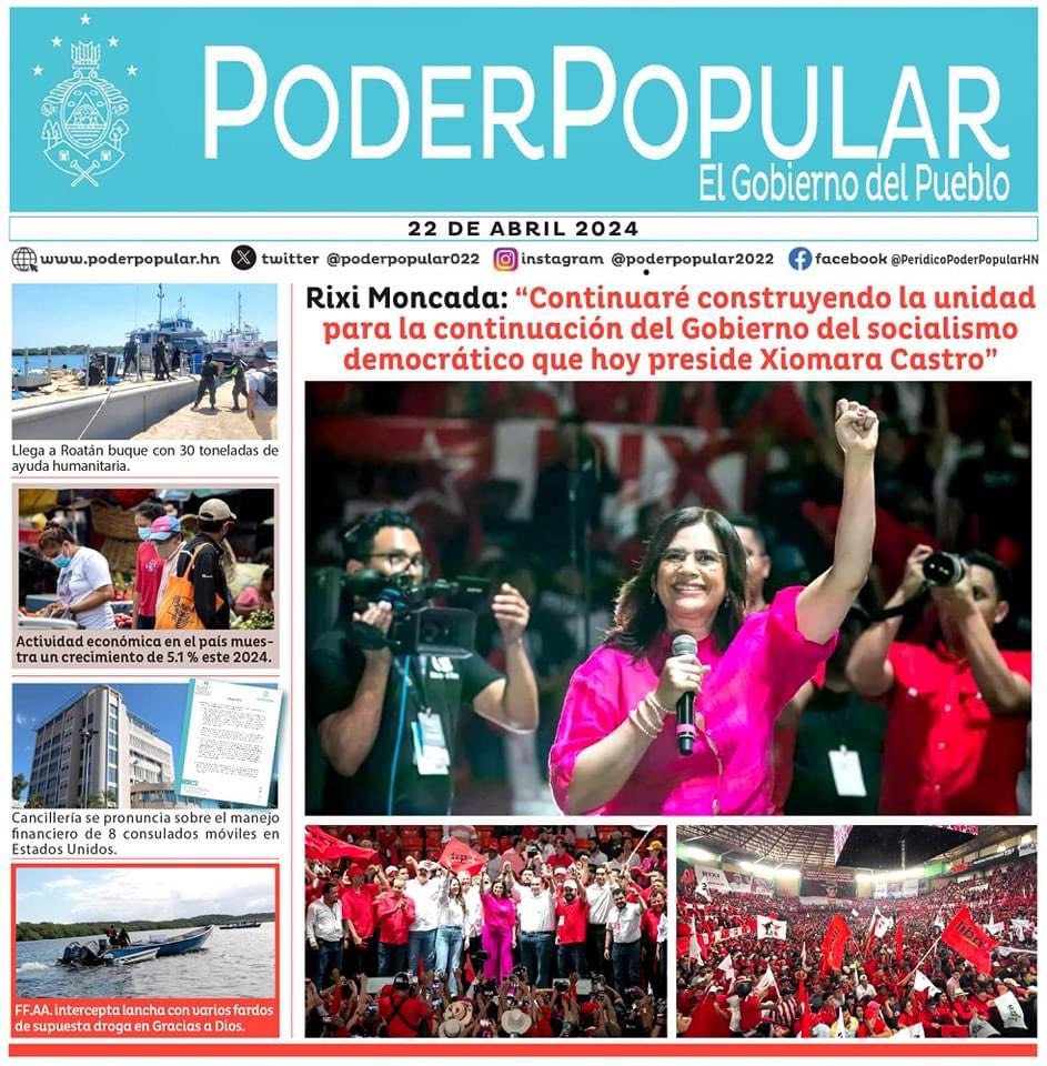 #C8Noticias | 🗞️🌄 ¡Buen día! Les compartimos la portada del @PPoderPopularHN para este lunes 22 de abril. 

🔺Manténgase informado de las noticias más destacadas del #GobiernoDelPueblo aquí 📰👇🏻