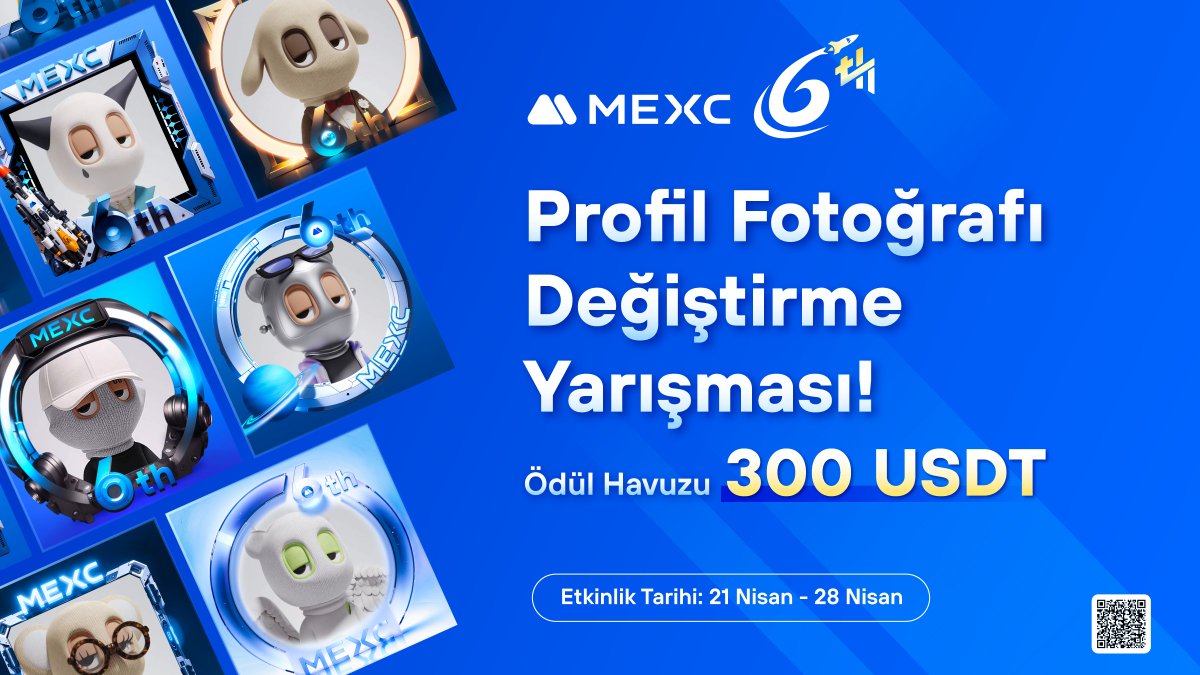 😎 #MEXC'nin 6. Yıl Dönümüne Özel Profil Fotoğrafı Değiştirme Yarışması

🎯 Katılım:
1⃣ Takip Et <a href="/MEXC_TR/">MEXC TR</a>
2⃣ Etkinlik gönderisini beğenin ve alıntılayın.
3⃣ Profil fotoğrafınıza MEXC 6. Yıl çerçevelerinden birini ekleyin: mexc.com/tr-TR/activity… 
4⃣ Formu doldurun: