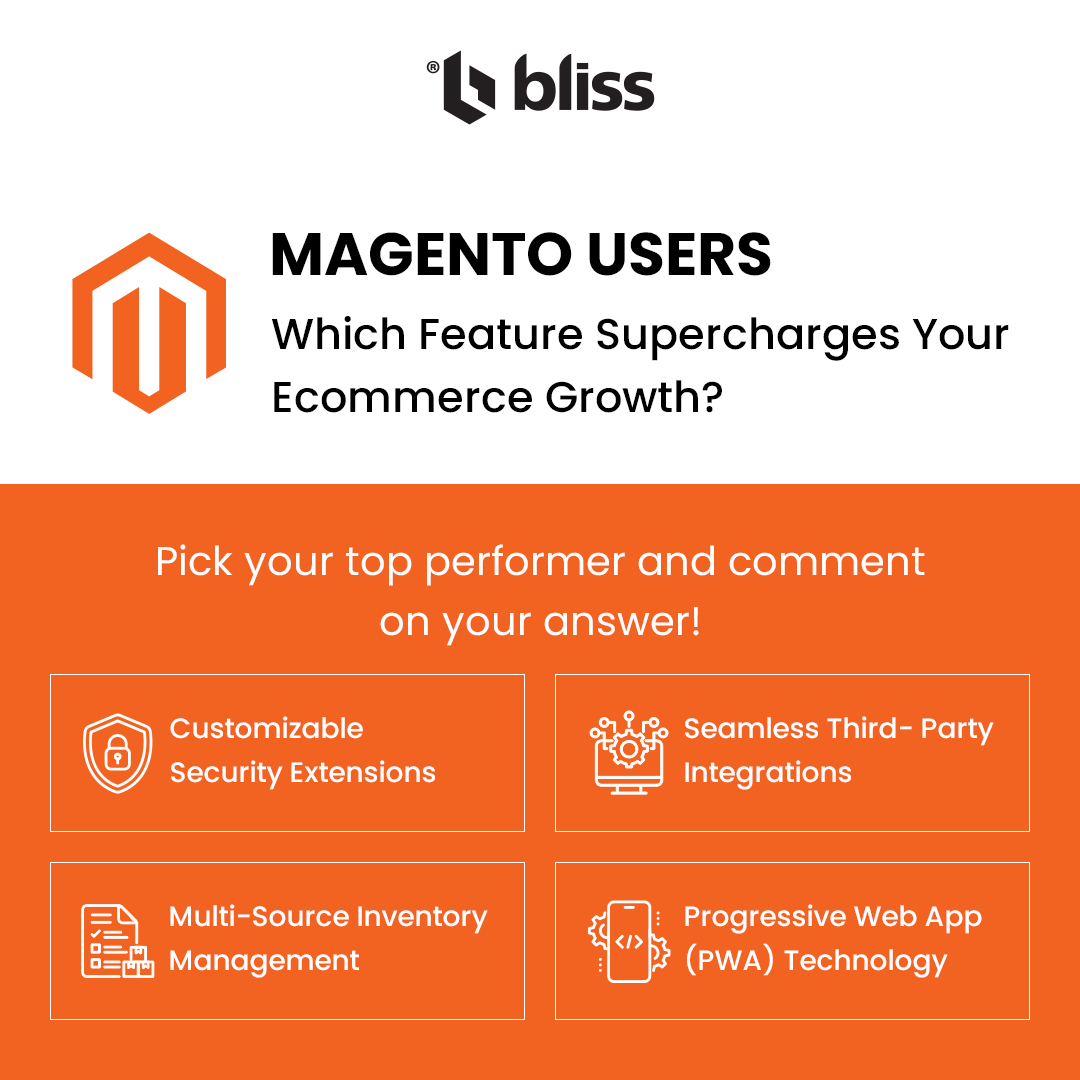 blisswebsolutio's tweet image. 🌟Attention Magento users!🌟

Which feature fuels your e-commerce growth?

Drop your vote in the comments!

#magentodevelopmentagency #blisswebsolution #ecommercesolutions #growthhack #magentoexperts #developmentchallenges #codingchallenges #technologyleadership