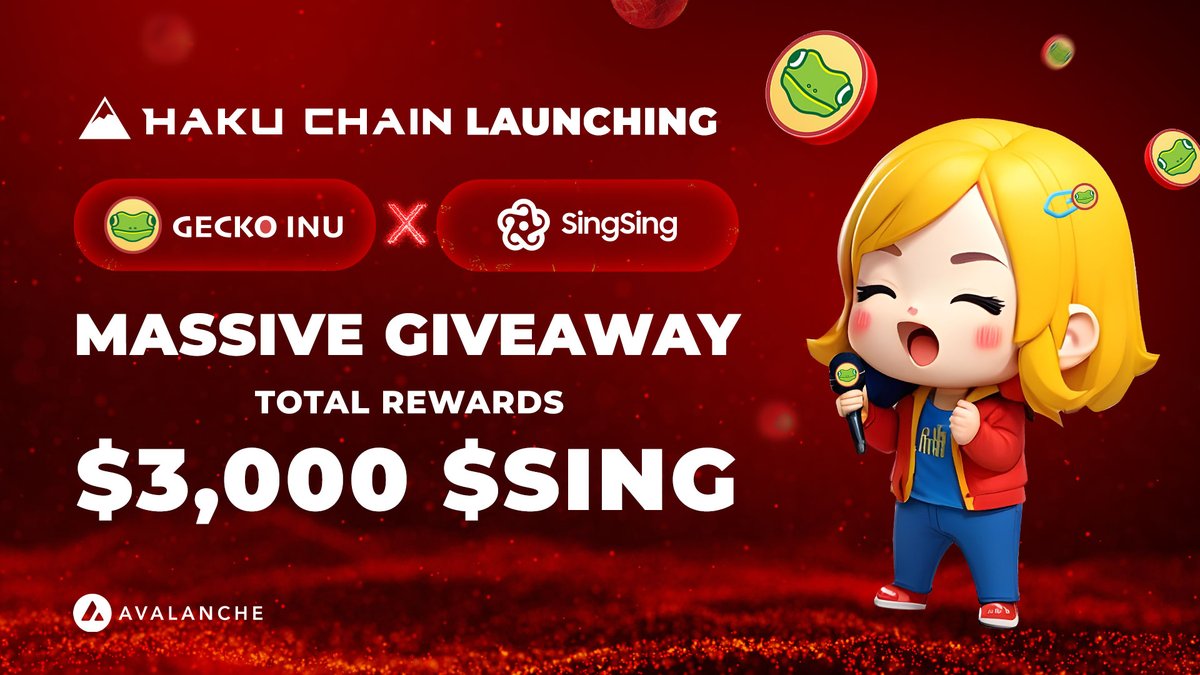 In honor of the partnership forged between SingSing and @GeckoInuAvax , we're thrilled to announce an Airdrop event boasting a generous prize pool of $3,000 worth of $SING tokens to all $GEC holders. To qualify: 1. Like and Retweet this Post 2. Follow @singsingglobal 3. Follow…