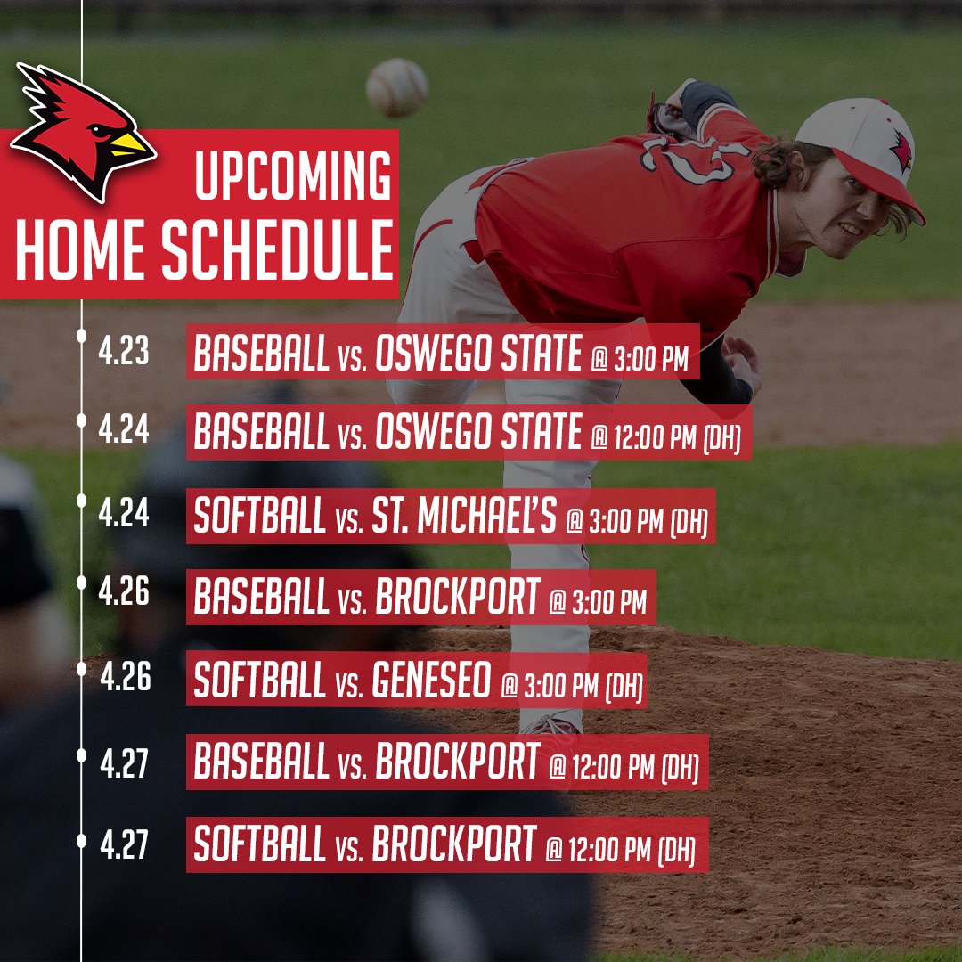 WEEKLY HOME SLATE!!

@Cardinals_BB and @Cardinals_SB have a packed home week as each will look to get some home wins in front of the Cardinal Country faithful. Senior Day is this Saturday for each team as well!

#CardinalStrong #CardinalCountry