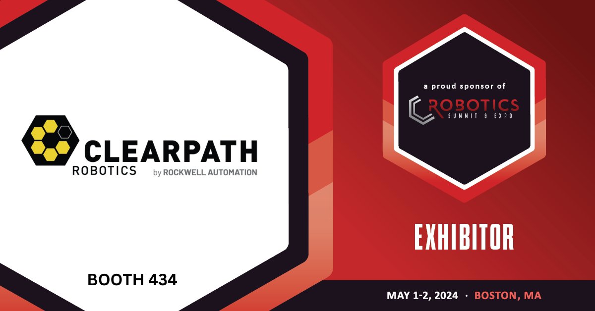 We are thrilled to exhibit at the Robotics Summit & Expo in Boston from May 1 - 2. Join us at booth 434 to discuss the latest developments in robotics and discover what's new at Clearpath! 🤖 #RSE2024 #clearpathrobotics