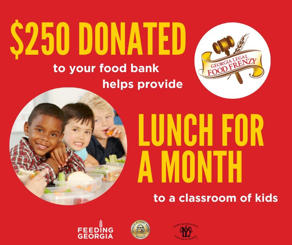 $250 donated to your food bank helps provide lunch for a month to a classroom of kids. Donate today! @GeorgiaYLD @Georgia_AG @feedinggeorgia #MissionToAMillion galegalfoodfrenzy.org