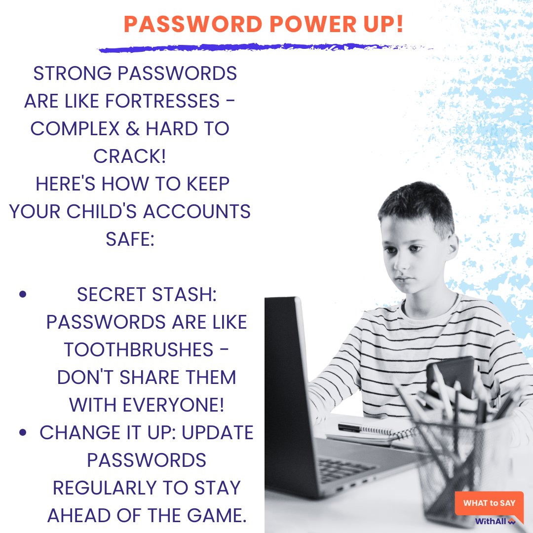 WithAllorg's tweet image. Protect your passwords - Protect your Kids - Protect Yourself!
For more tips download our FREE Parents Guide To Social Media here: 
ow.ly/vmYQ50R62Hs
.
.
.
#WithAll #WhatToSay #SocialMediaGuide #SocialMedia #Passwords #CyberSafety #Parenting #ParentingTips #OnlineSafety