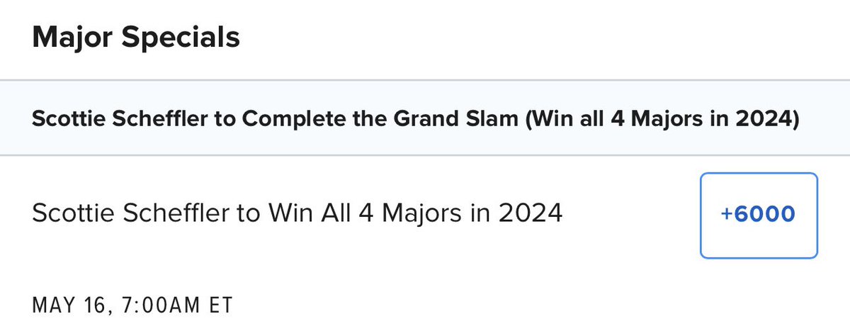 Scottie is now 60/1 to win the grand slam. That’s lower odds than Sam Burns has to win just the PGA.