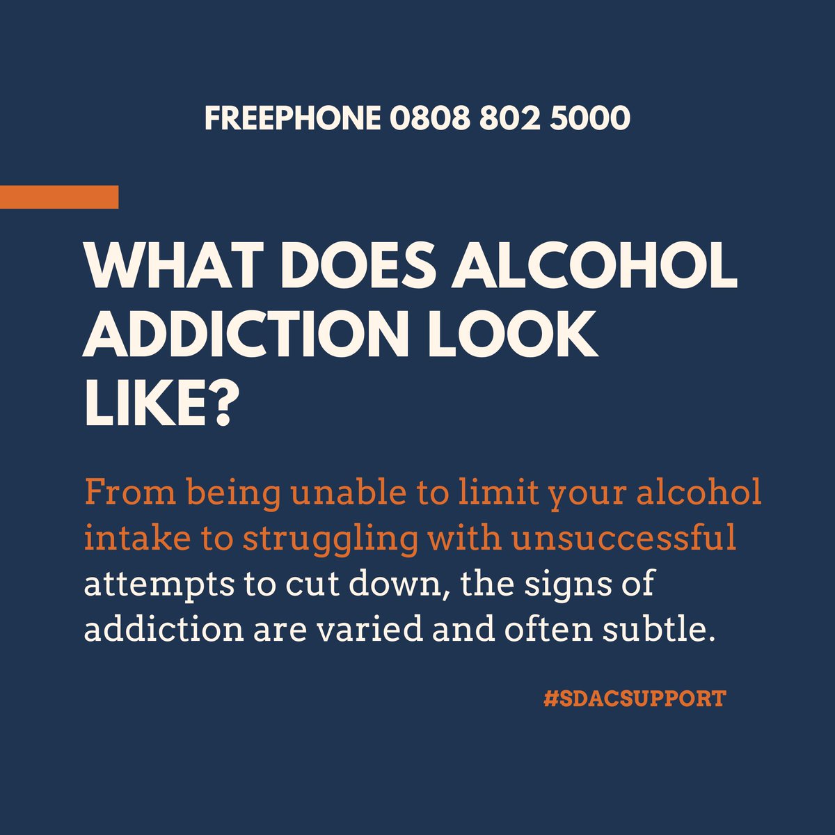 What does alcohol addiction look like? 

It's more than just a label—it is a complex web of behaviours and emotions that can consume your life. 

Reach out to us for compassionate assistance and personalised support. #AddictionAwareness #BreakTheStigma #RecoveryJourney #SDAC