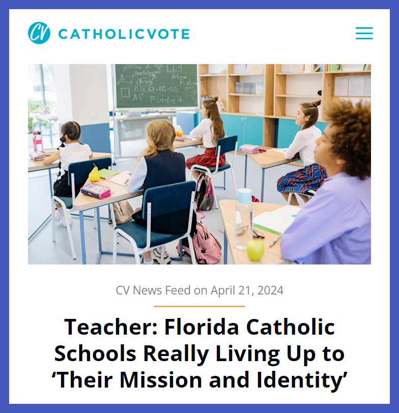 Catholic schools thrive in Florida, bucking a national trend. Reasons: a. @RonDeSantis generous school choice program b. Broad population influx into the Sunshine State c. Pro-family policies catholicvote.org/teacher-florid…