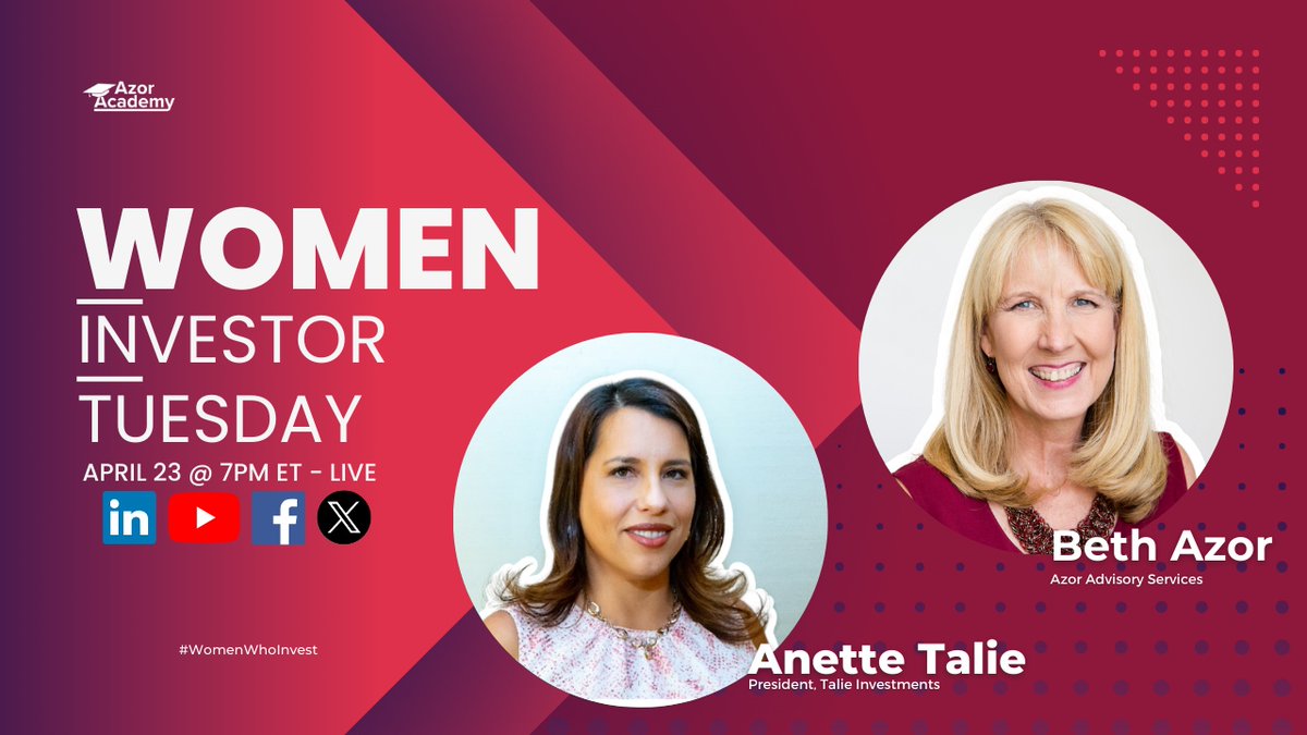 I am so looking forward to speaking with Anette Talie of Talie Investments on the latest edition of Women Investor Tuesday. She will be sharing her journey to Real Estate Investing. So if you're ready to learn, join us on tomorrow at 7PM ET right here!