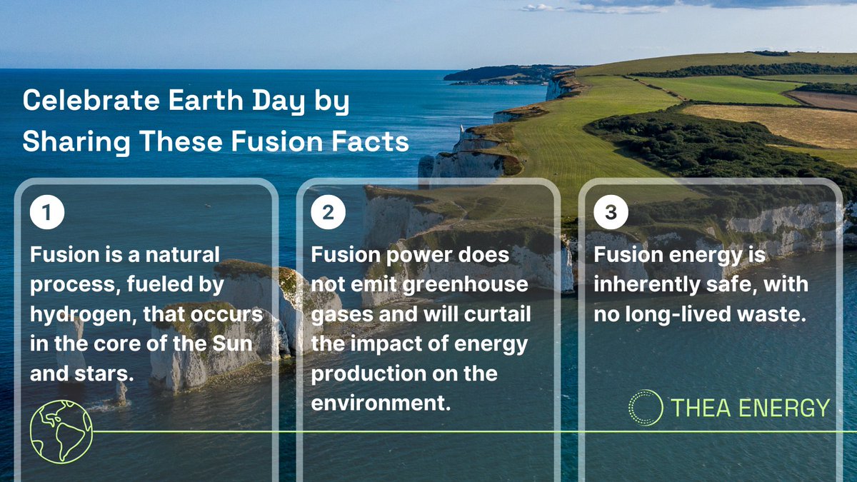 🌎 We’re dedicated to advancing cutting-edge fusion technologies that will provide humanity with limitless #energy for a sustainable future. This #EarthDay, share these quick facts about #fusion, a clean energy source that has the potential to mitigate #ClimateChange!