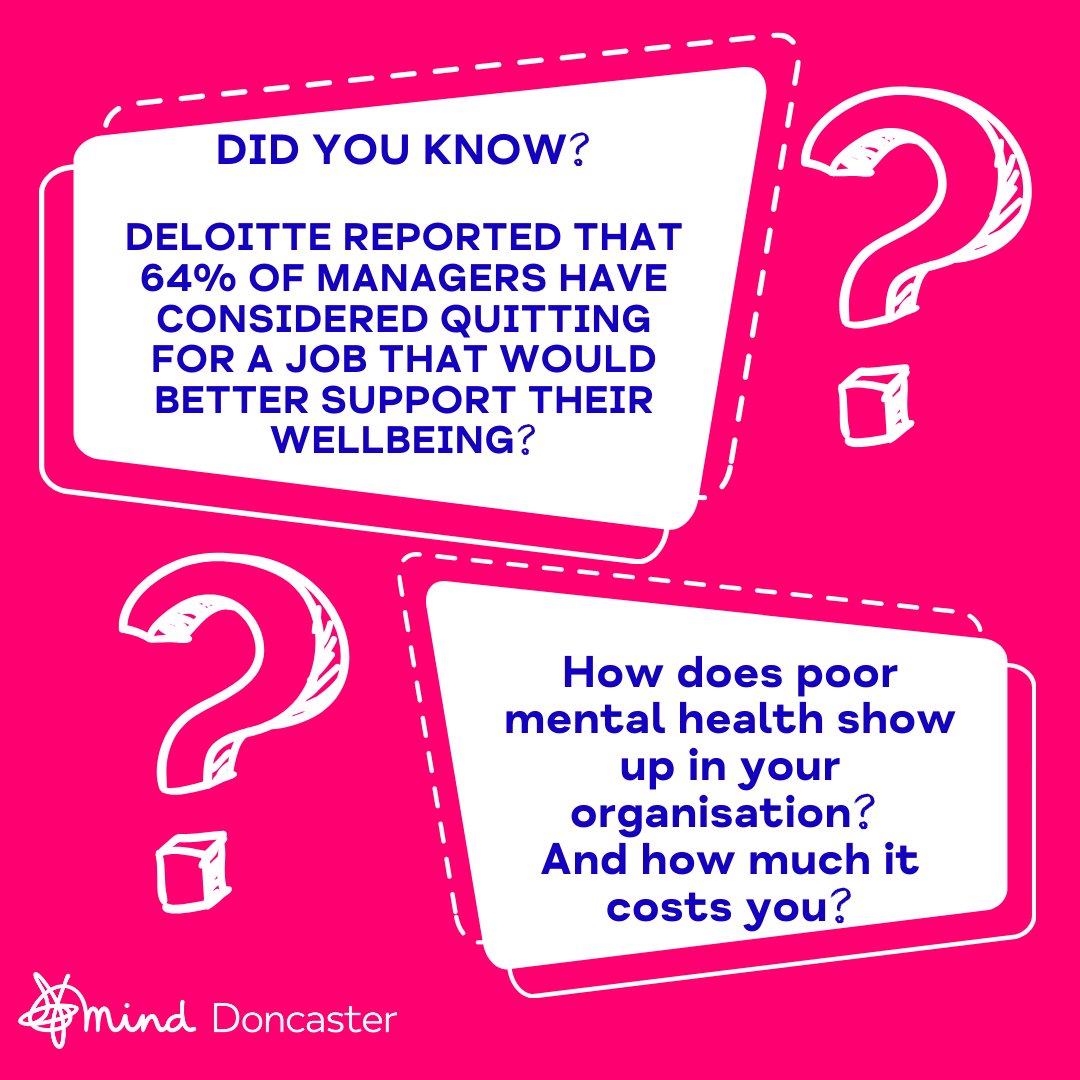 Did you know that, according to Deloitte report, 64% of managers have considered quitting for a job that would better support their wellbeing? ow.ly/ViQC50RjOEk #MentalHealthMatters #SupportAtDoncasterMind