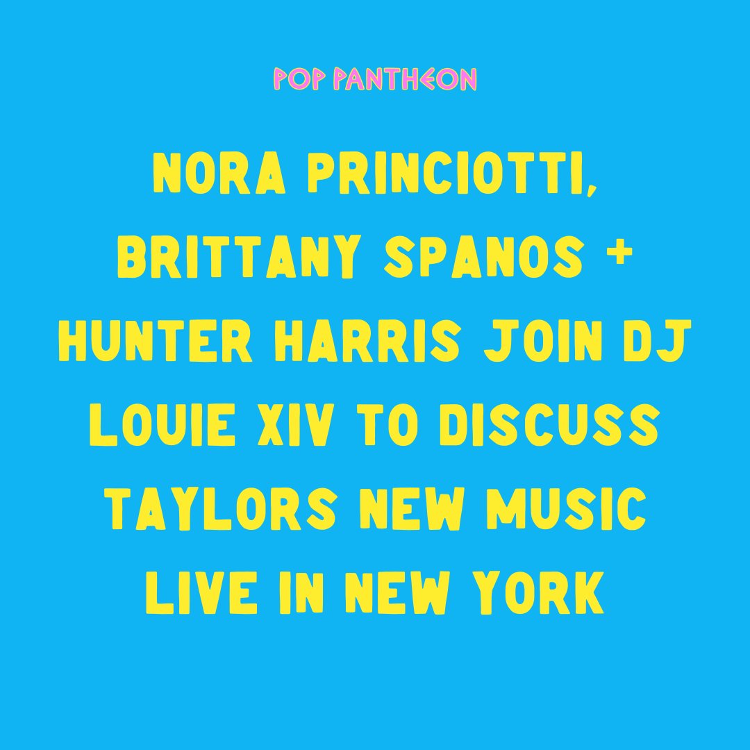 TONIGHT! Pop Pantheon Live: Tortured Poets and the State of Taylor Mania with @DJLouieXIV is SOLD OUT! Featuring @ohheybrittany, @hunteryharris, and @NoraPrinciotti to break down Taylor’s latest record! 5PM Bar Opens ∙ 7PM Doors ∙ 7:30PM Show Details: tinyurl.com/2c7mtxb5