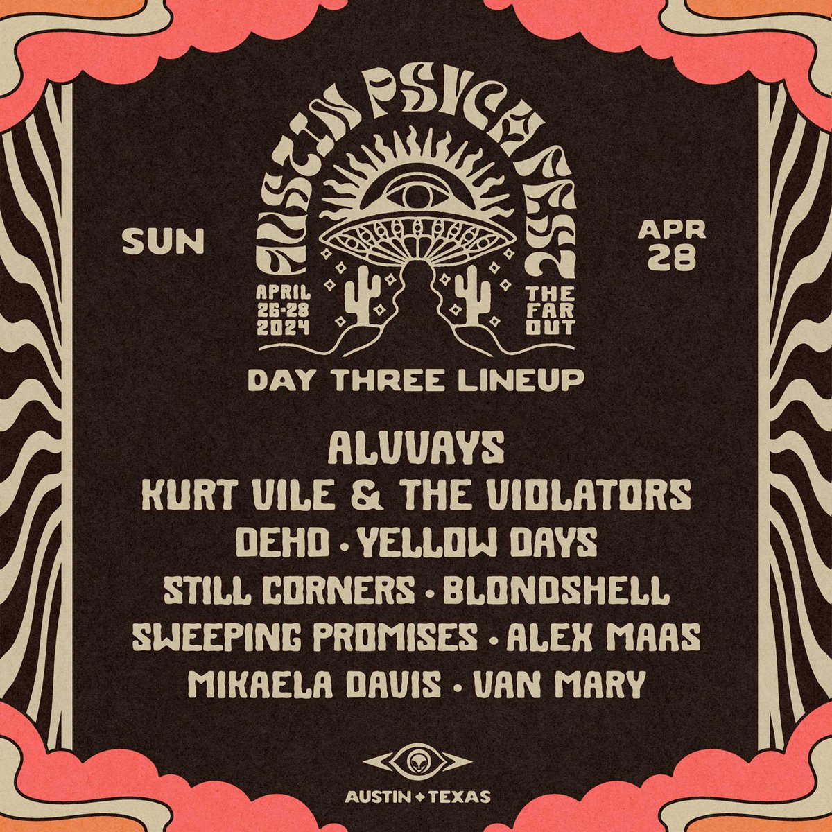 First time in Austin, Texas this Sunday! @LEVITATION Austin Psych Fest, who's coming? Tickets: wl.seetickets.us/event/AUSTIN-P…