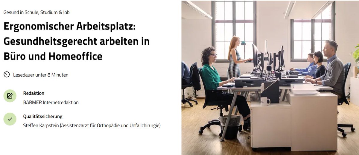 Bildschirmarbeit bedeutet meist langes Sitzen unter hoher Konzentration bei wenig #Bewegung. Das beansprucht die Augen ebenso wie den Rücken und den Schulter- und Nackenbereich. Welche ergonomischen Gesichtspunkte am Arbeitsplatz zählen, erfahren Sie hier: barmer.de/a007884