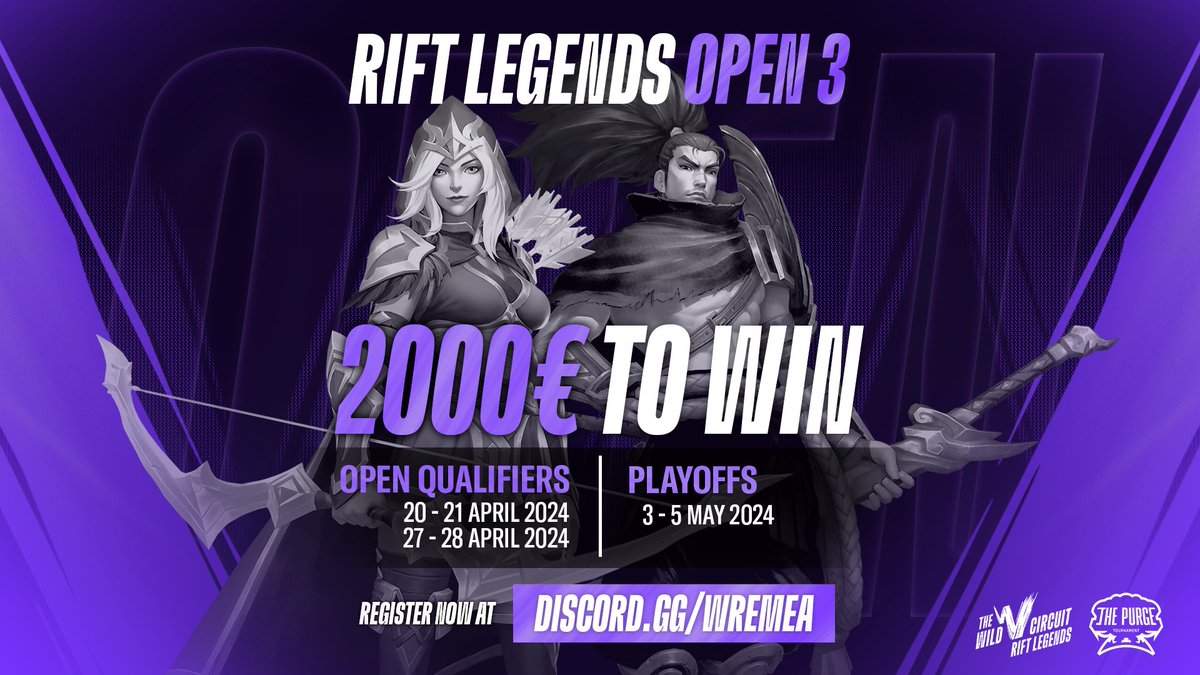 🏆 Ready to prove your team's dominance in #WildRift and compete for a 2000€ prize pool? 

Take your first step by registering for the final #RiftLegends Open Qualifier at discord.gg/wremea 🔥