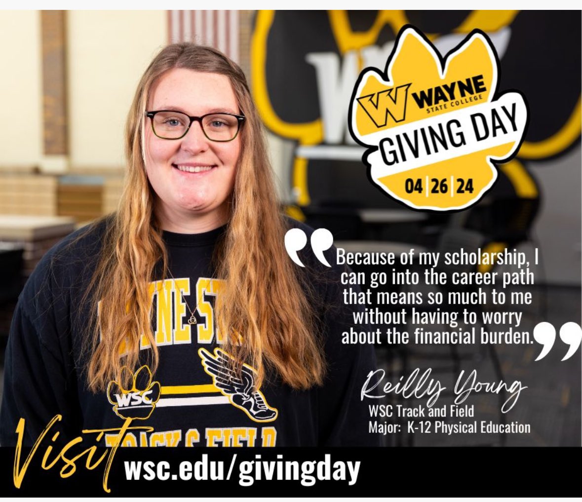 WSCXCTF's tweet image. Every gift matters. Whether big or small, your contribution on Giving Day helps us continue our mission of excellence at Wayne State College. Thank you for your support! wsc.edu/givingday