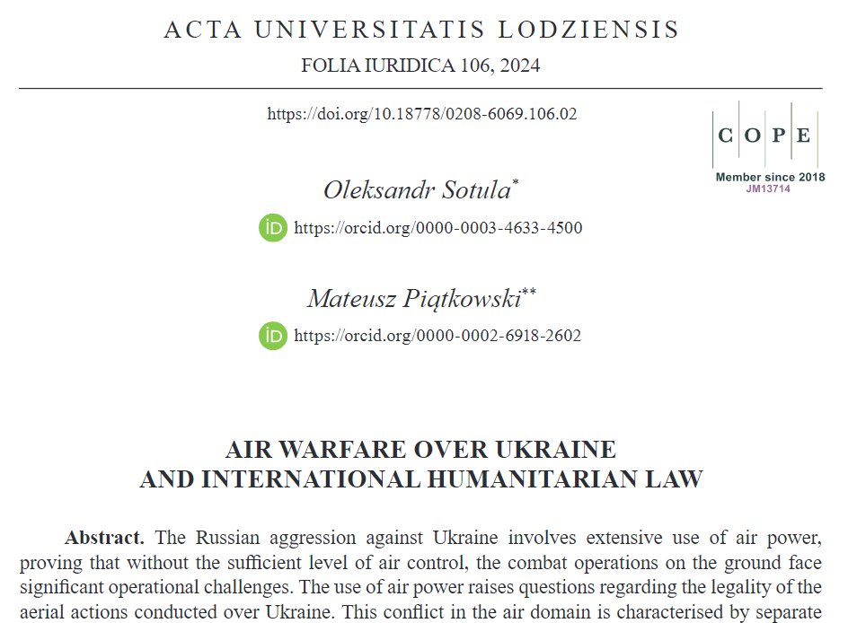 Mateusz Piątkowski (@mpiatkowski1) on Twitter photo Najnowszy numer czasopisma Folia Iuridica <a href="/wpiaul/">Wydział Prawa i Adm. UniLodz</a> edytowany przeze mnie i prof. Oleksandra Sotulę z Uniewersytetu w Chersoniu. Razem napisaliśmy tekst o wojnie powietrznej na Ukrainie w świetle prawa humanitarnego, opierając się na osobistych(!) spostrzeżeniach prof. Sotuli /1 Najnowszy numer czasopisma Folia Iuridica <a href="/wpiaul/">Wydział Prawa i Adm. UniLodz</a> edytowany przeze mnie i prof. Oleksandra Sotulę z Uniewersytetu w Chersoniu. Razem napisaliśmy tekst o wojnie powietrznej na Ukrainie w świetle prawa humanitarnego, opierając się na osobistych(!) spostrzeżeniach prof. Sotuli /1