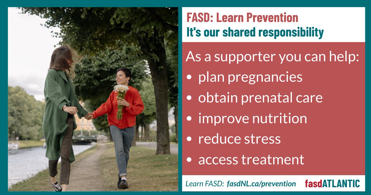 #FASD Learn Prevention: It's our shared responsibility. 

As a supporter you can help: 
- plan pregnancies 
- obtain prenatal care 
- improve nutrition
- reduce stress
- access treatment

Visit our website to learn more about FASD ⬇⬇
fasdnl.ca/prevention.html

#fasdAwareness