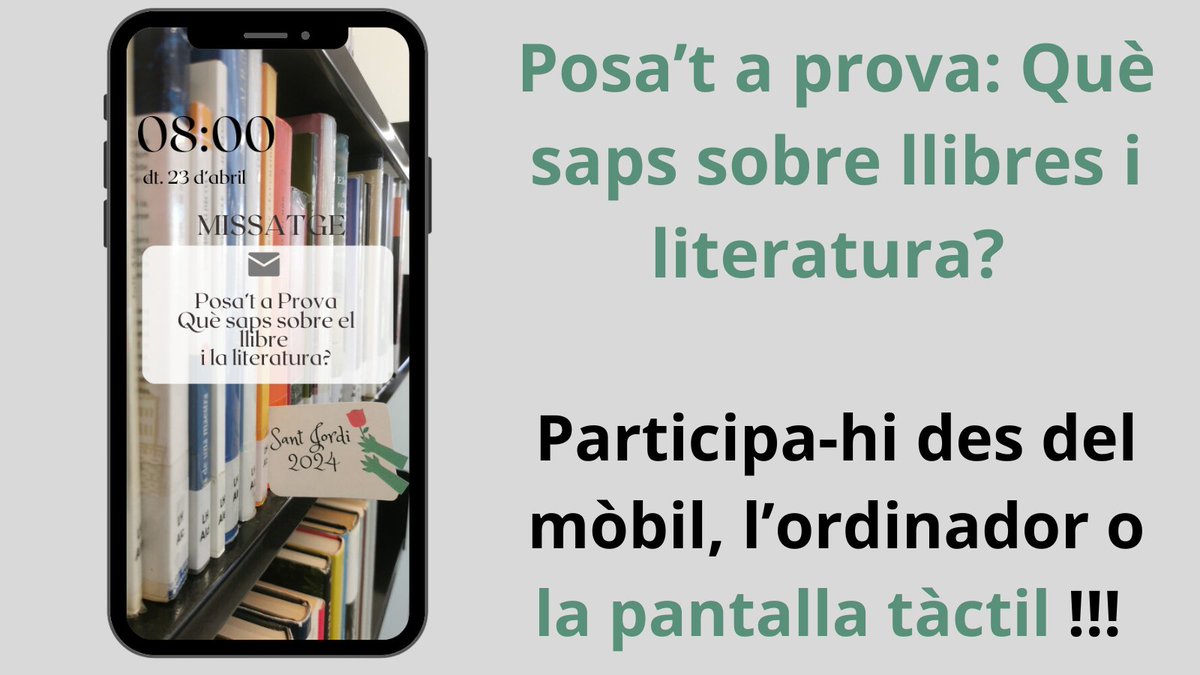 BibliotecaBCUM's tweet photo. Comença la setmana de Sant Jordi 🌹 plena d'activitats per a tots els gustos. Per escalfar motors us proposem que poseu a prova els vostres coneixements sobre el mon del llibre i la literatura amb aquest joc➡️https://t.co/K5a34mWt21 #SantJordiUPC #bcum #bibliotecabcum https://t.co/Z9QHcOGFri