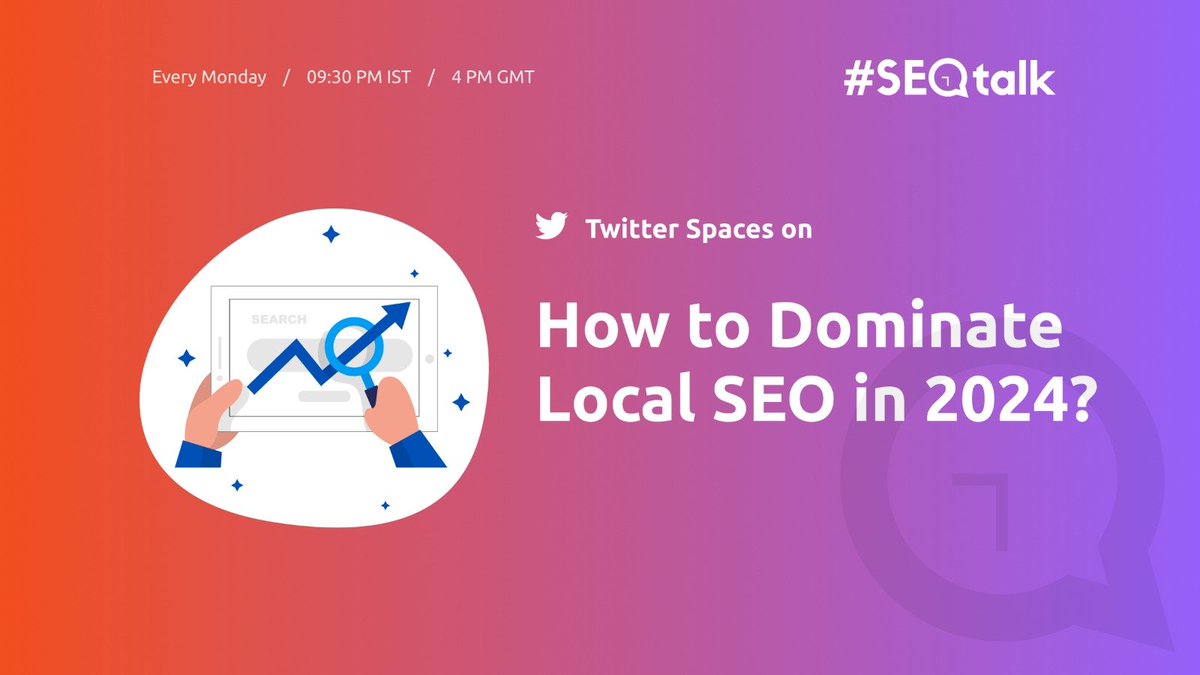 In 3 hours, we go live on #SEOTalk Spaces Share your thoughts on Local SEO with our hosts Link to join: twitter.com/i/spaces/1ZkJz…