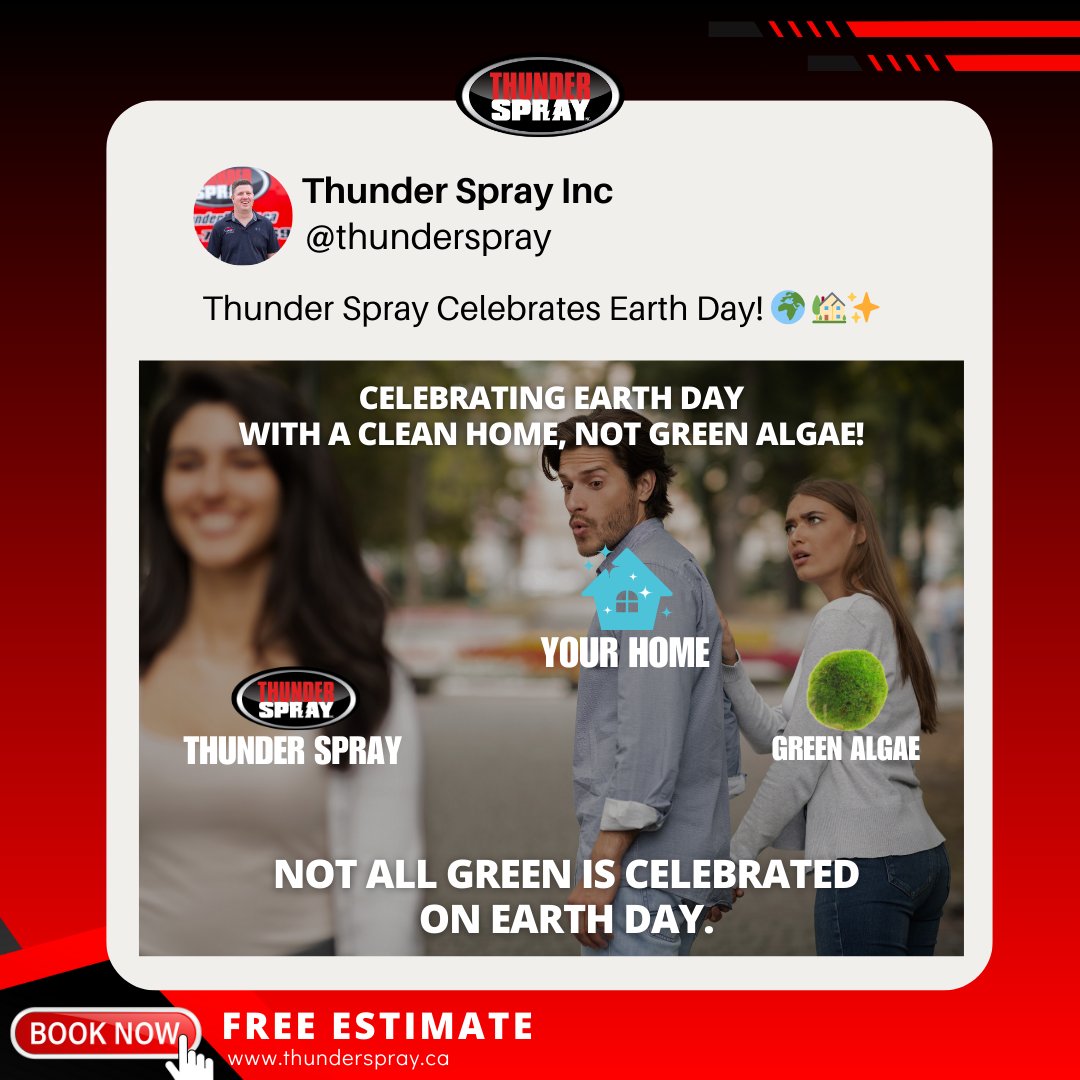 Not all green is celebrated on Earth Day. Algae? Not the one. 🌿 Call Thunder Spray, and let's toast to a cleaner, algae-free home! 🍾✨ Say goodbye to unwanted green invaders and hello to sparkling clean surfaces. #EarthDay #AlgaeFree #CleanHome #ThunderSpray