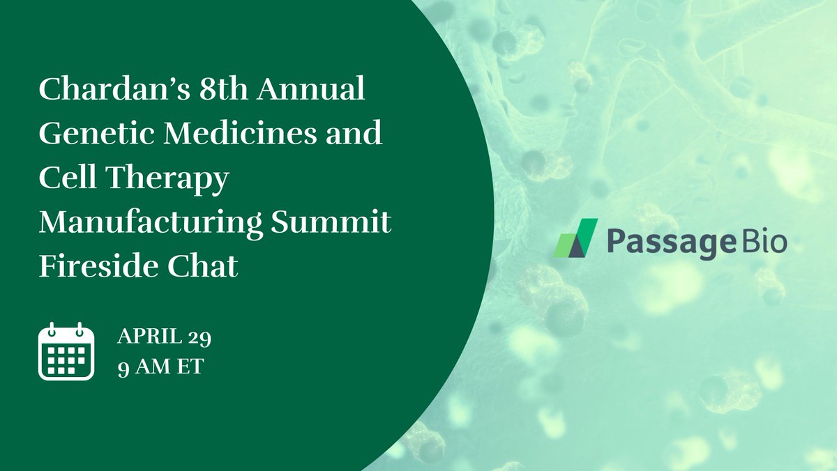 Our CEO Will Chou, MD, and Eden Fucci, SVP of Technical Operations will be participating in a virtual #firesidechat at the @ChardanGM 8th Annual Genetic Medicines and Cell Therapy Manufacturing Summit starting at 9 am ET on April 29! Learn more: loom.ly/NQfz__U