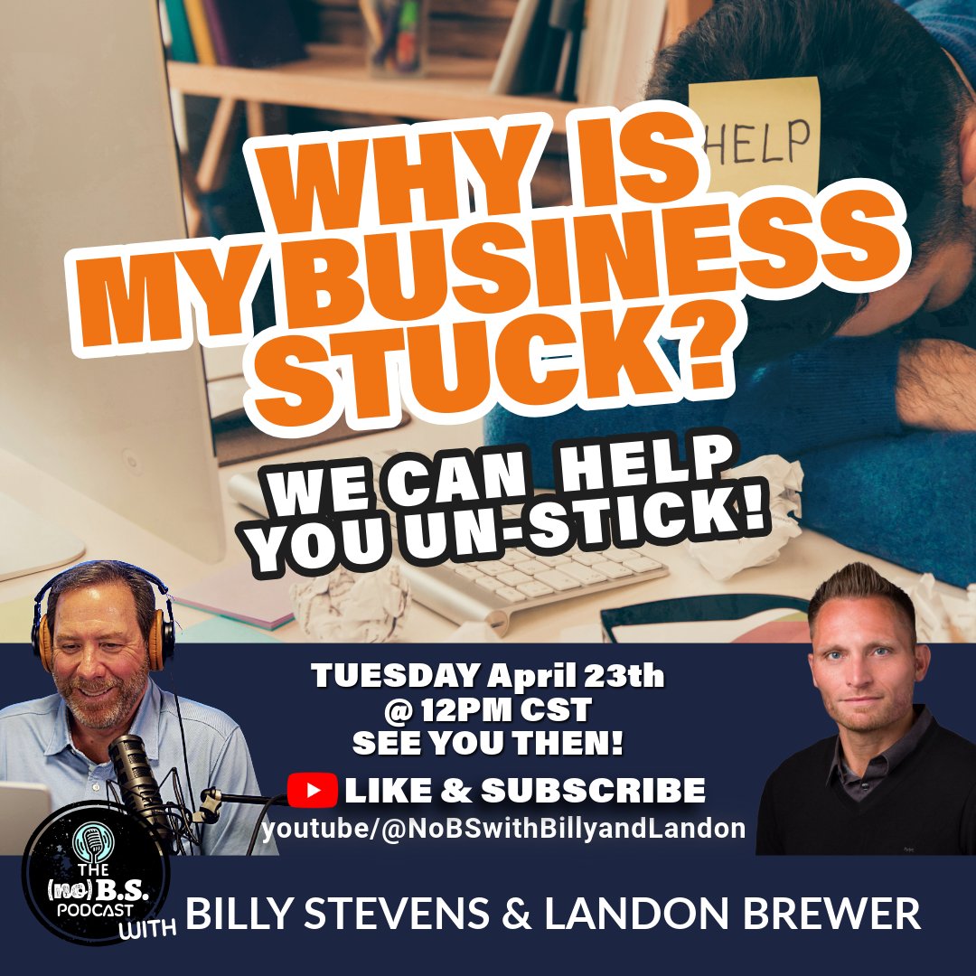 🤯 Getting stuck is NO FUN! That's NoB.S.! Tune in tomorrow. Billy and Landon are going to start giving away tips to help you get un-stuck from where you are in your home service business. #ItsAboutTime to get un-stuck. #BeInTheKnow