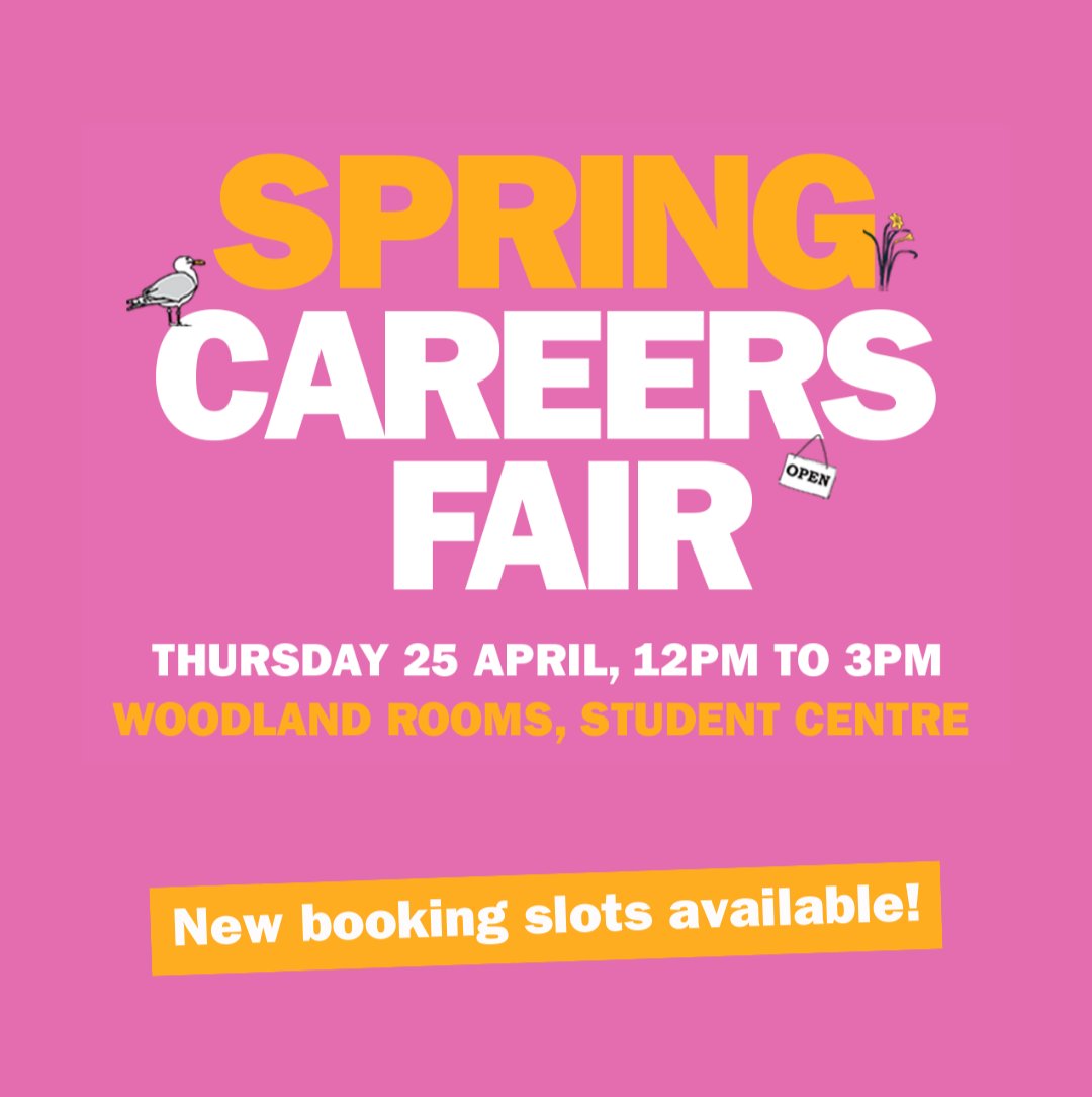 New booking slots have opened up for this Thursday’s Spring Careers Fair!☀️ Come along to meet with organisations including KPMG, Creative Process and ARK Teacher Training... and get a free professional headshot, too! Book your slot with CareerHub: student.sussex.ac.uk/careers/events…