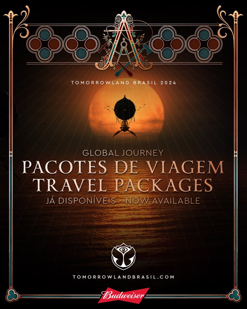 Os pacotes de viagem Global Journey já estão à venda. Conheça os pacotes de hotel, voo e ônibus, que já incluem ingresso para o Tomorrowland Brasil e faça uma viagem inesquecível ao Festival. Junto com @Budweiser_Br. my.tomorrowland.com