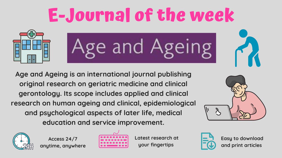 LancsHospLib's tweet photo. π₯ππ₯οΈ E-JOURNAL OF THE WEEK π₯οΈππ₯
Age and Ageing is the journal of the British Geriatrics Society, improving healthcare for older people. Access today with your OpenAthens account π https://t.co/m7cut1Ho7B π§π©Ίπ΄π₯π΅ #LTHTrEJournaloftheWeek https://t.co/FVesdth7C1