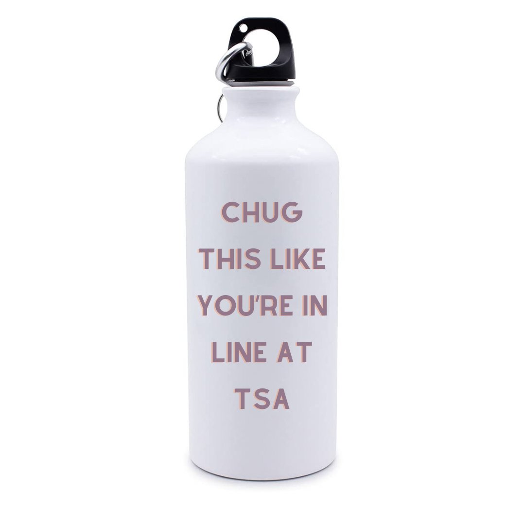 TSA's tweet photo. Here’s some all-season travel knowledge. You can bring an empty reusable water bottle in your carry-on bag. Most airports have a filling station, so just fill up before boarding! #EarthDay #EmptyWaterBottle #PackSmart https://t.co/2b4rPSLuHY