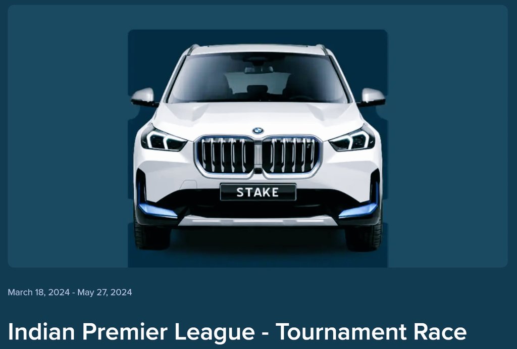 In this Indian premier league there's also a chance to win a brand new BMW X1 too. 

More details in here - 

stake.com/promotions/pro…
<a href="/Stake/">Stake.com</a> <a href="/stakef1team_ks/">Stake F1 Team KICK Sauber</a> <a href="/KickStreaming/">Kick</a> 

#X1 #stakef1 #stake #IPL2024

DISCLAIMER :- Visitors must be of legal age 18+ &amp; above for engagement on