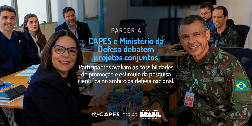 Na ocasião, foram apresentadas possibilidades de promoção e estímulo à pesquisa científica no âmbito da defesa nacional para ações que já acontecem, como o Pró-Defesa V, e outras com potencial estratégico. Saiba mais: capes.gov.br/pfVUS