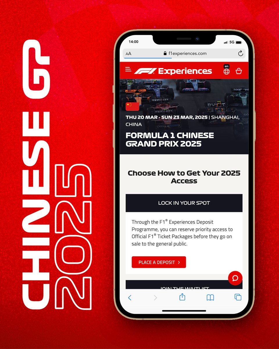 Want to be at next year's #ChineseGP? Join our waitlist today and we'll be in touch as soon as Official Ticket Packages go on sale. ...or place a deposit to ensure priority access and the best chance to secure your preferred package. ➡️ bit.ly/3xKgMwP #ExperienceF1