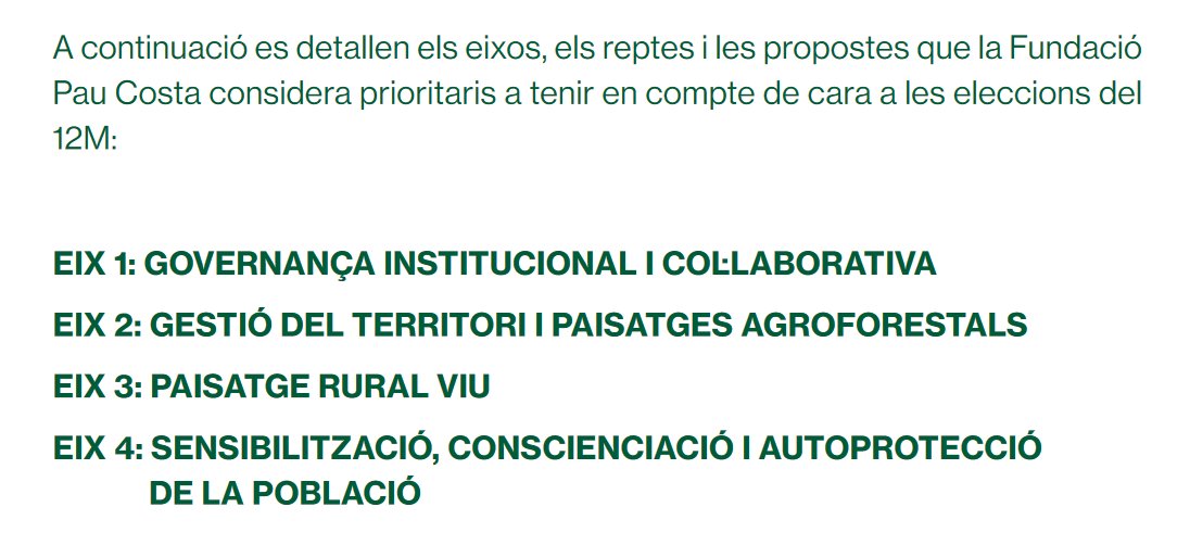 PauCostaF's tweet photo. Us compartim un document que vam fer arribar a partits polítics de cara a les eleccions del 12M 🗳️

👉Inclou les propostes que considerem prioritàries per a fer front a la problemàtica dels grans incendis forestals 🔥

📄https://t.co/O7fl7fcgU4 https://t.co/aymSN10Dqc