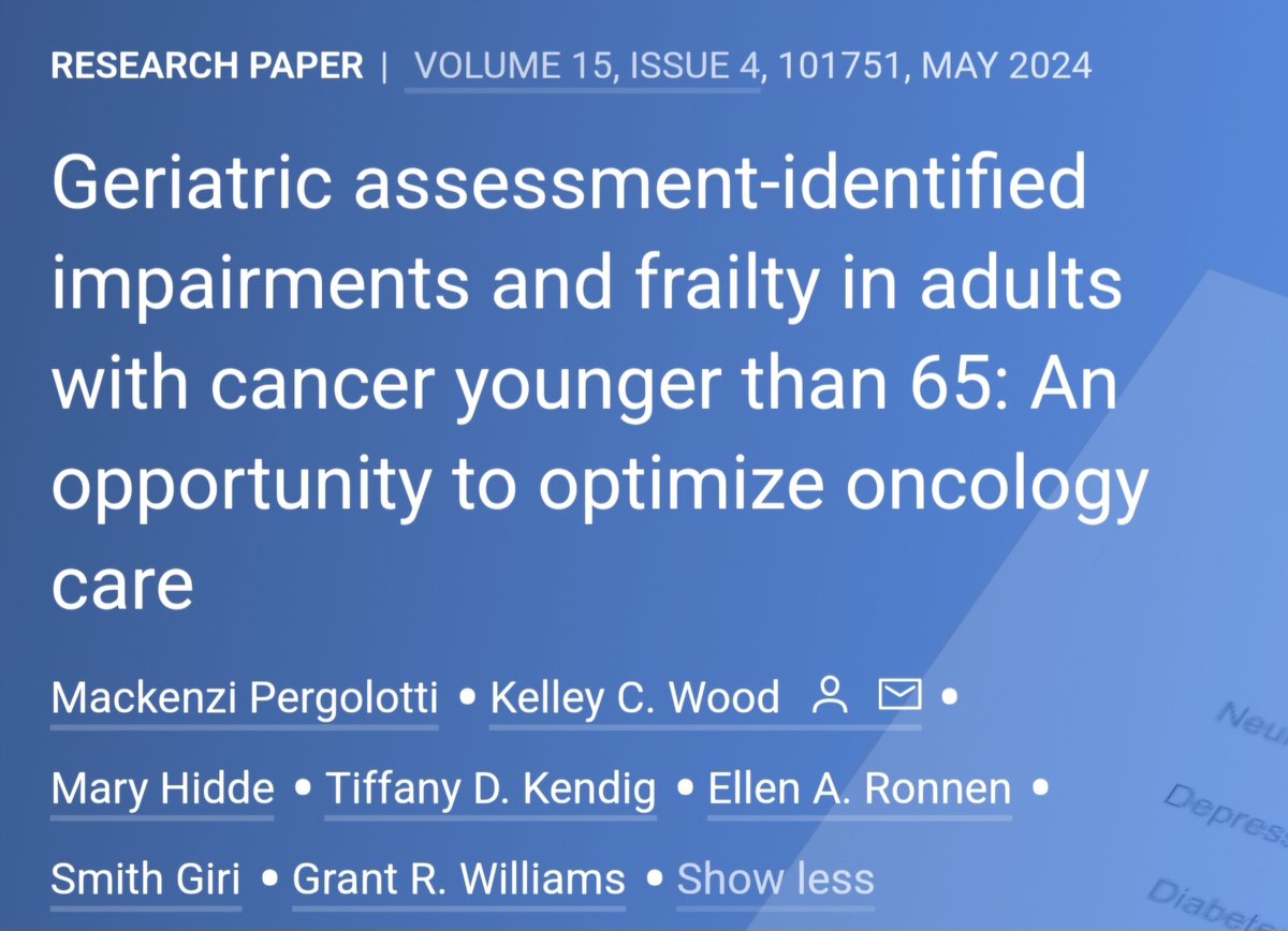🚨 New pub alert!

We found that younger adults may be equally at risk for #frailty as older adults.. 𝘣𝘶𝘵 𝘧𝘶𝘯𝘤𝘵𝘪𝘰𝘯𝘢𝘭 𝘥𝘦𝘤𝘭𝘪𝘯𝘦 𝘸𝘢𝘴 𝘰𝘧𝘵𝘦𝘯 𝘵𝘩𝘦 𝘤𝘶𝘭𝘱𝘳𝘪𝘵 

#oncoalert #gerionc

<a href="/mpergolottiPhD/">Mackenzi Pergolotti PhD OTR/L</a> <a href="/GrantWilliamsMD/">Grant R. Williams, MD, MSPH, FASCO</a> <a href="/smith__giri/">Smit Giri MD MHS</a>