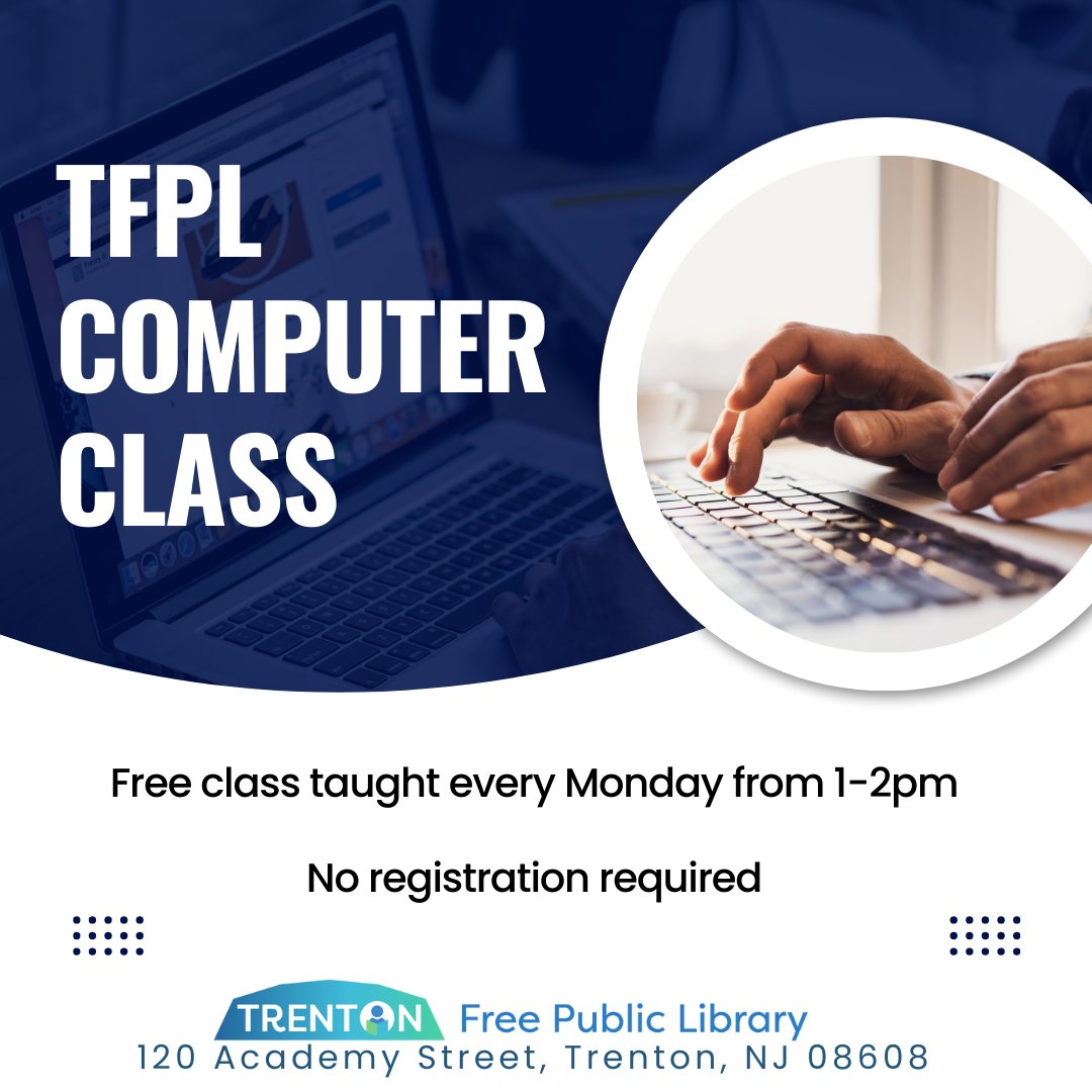 TFPL offers a free computer class taught in the YA lounge every Monday from 1-2pm.

No registration is required to participate.

#Computers #ComputerClass #TFPL #TrentonFreePublicLibrary #Computerliteracy #Computerhelp
