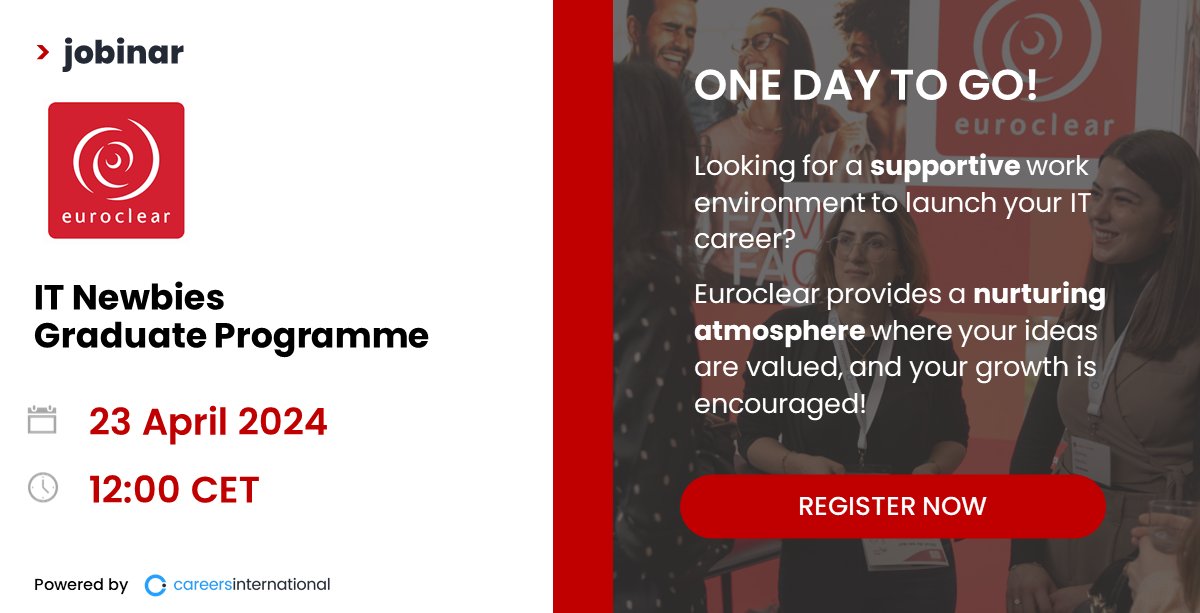 🌟 Attention, young tech enthusiasts! @EuroclearGroup's Graduate Programme is your backstage pass to the world of finance and technology> eoc72.jobinar.com . Dive into immersive projects, collaborate with top minds, and ignite your passion for IT – apply now!