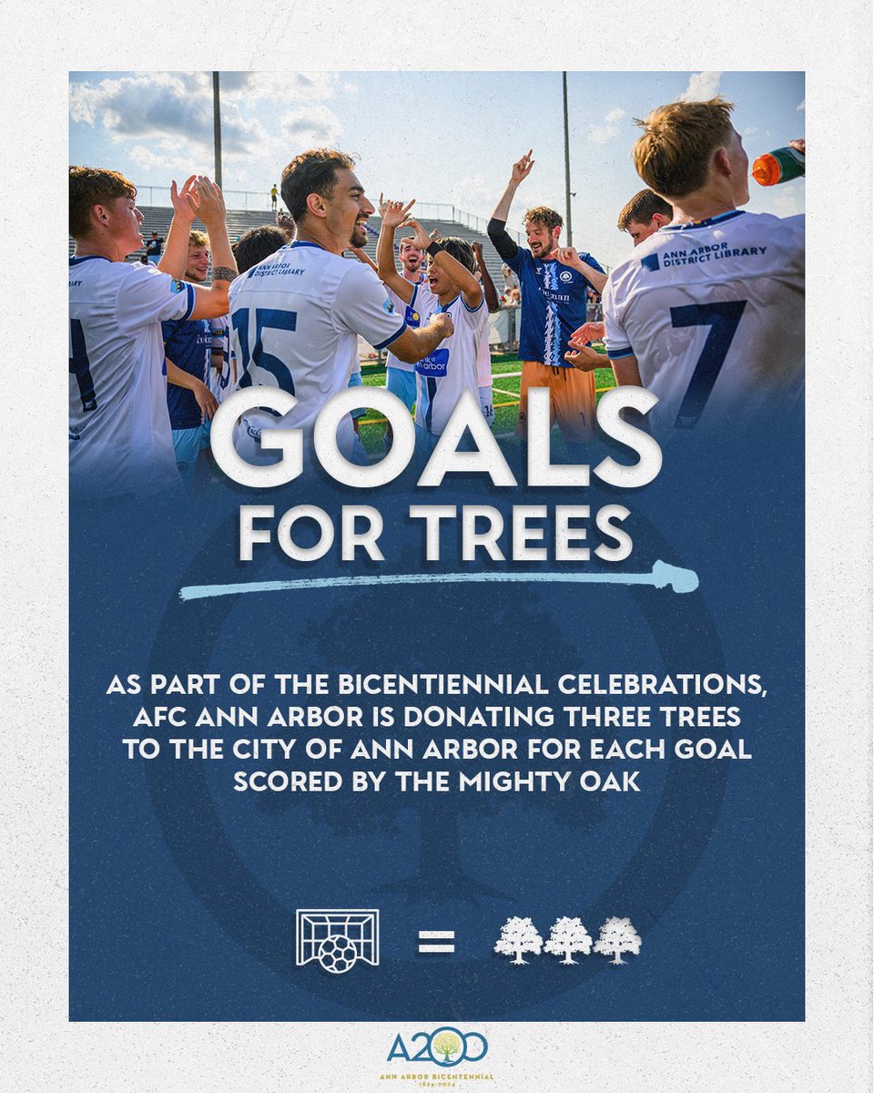 Happy Earth Day! 🧵🌎🧵
Our part of #AnnArbor's Bicentennial Celebrations:

' Goals for Trees' Initiative. ⚽ 🌳
Throughout the season-long “Goals for Trees” initiative, the club pledges to donate three trees for every goal scored by our teams this season (min of 200 trees).