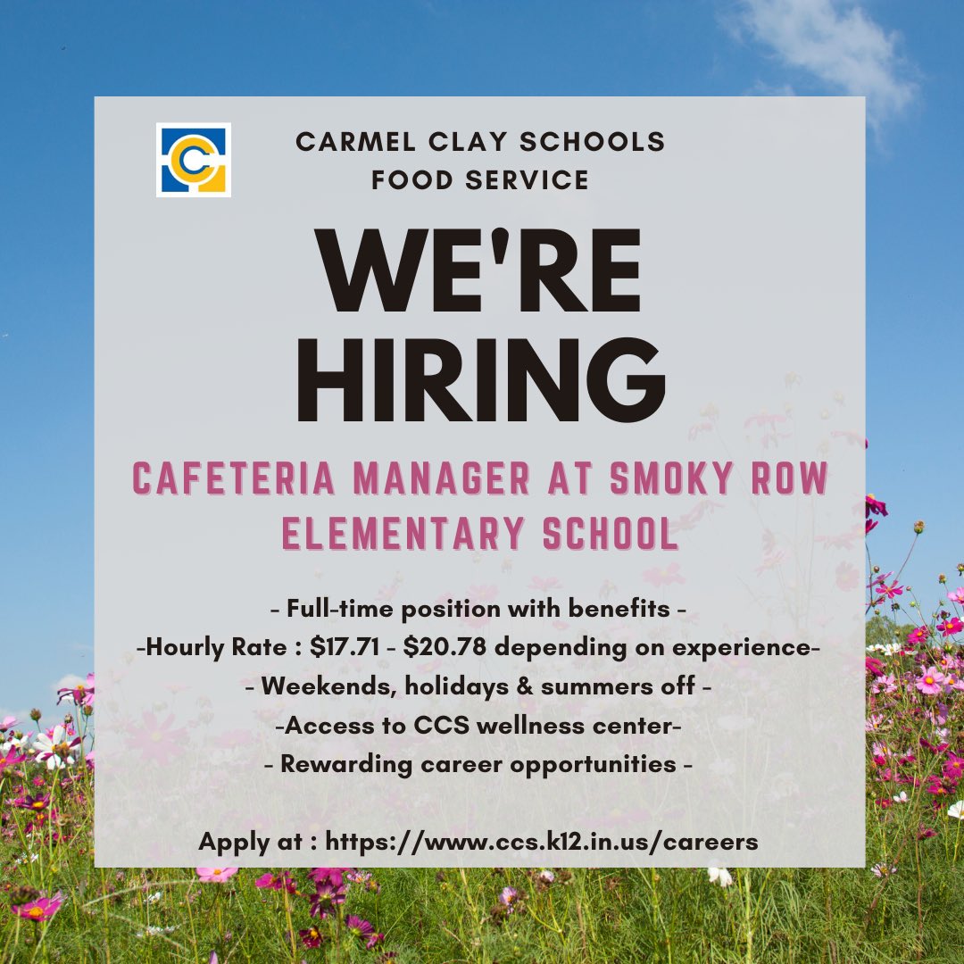 myCCSCafe (@myccscafe) on Twitter photo Amazing job opportunity available for next school year! ✨ Click on the link to apply! ccs.k12.in.us/careers
<a href="/myccs/">Carmel Clay Schools</a> <a href="/SmokyRow1/">Smoky Row Elementary</a> Amazing job opportunity available for next school year! ✨ Click on the link to apply! ccs.k12.in.us/careers
<a href="/myccs/">Carmel Clay Schools</a> <a href="/SmokyRow1/">Smoky Row Elementary</a>