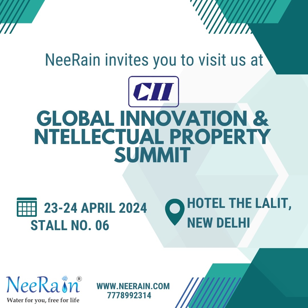 Neerain invites you to visit us at 
Global Innovation & Ntellectual Property Summit 
📍 Hotel The Lalit, New Delhi

#rain #RechargeWater #RechargeRain #Water #WaterForLife #waterharvesting #WaterConservation #savewatersavelife #Sustainability #ecofriendly #greenbuilding