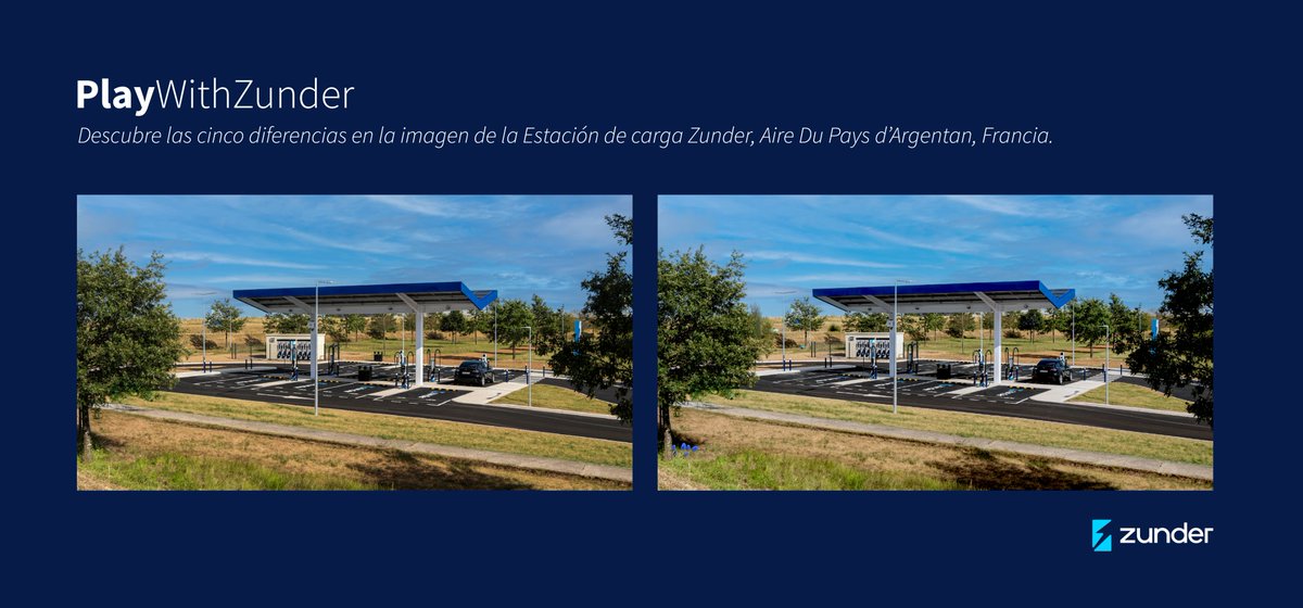 🤹#PlayWithZunder | ¡Descubre las 5 diferencias entre ambas fotos en nuestra Estación de Carga! (Zoom necesario para encontrarlas) 🎟️Entre todos los acertantes, sorteamos 10€ de saldo Zunder 📲Descarga nuestra APP para disfrutar de la Movilidad Eléctrica