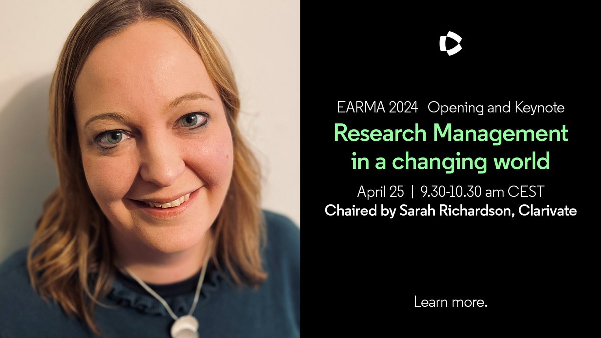 ClarivateAG's tweet photo. Come join @Clarivate at @EARMAorg! #EARMAconference

Sarah Richardson, Director of Publishing at Clarivate and the Editor-in-chief of @ResProfNews will be chairing the April 25 opening and keynote session on the future of research management.

Learn more: https://t.co/byfhGDNdQ5 https://t.co/ubC1ruh3CQ