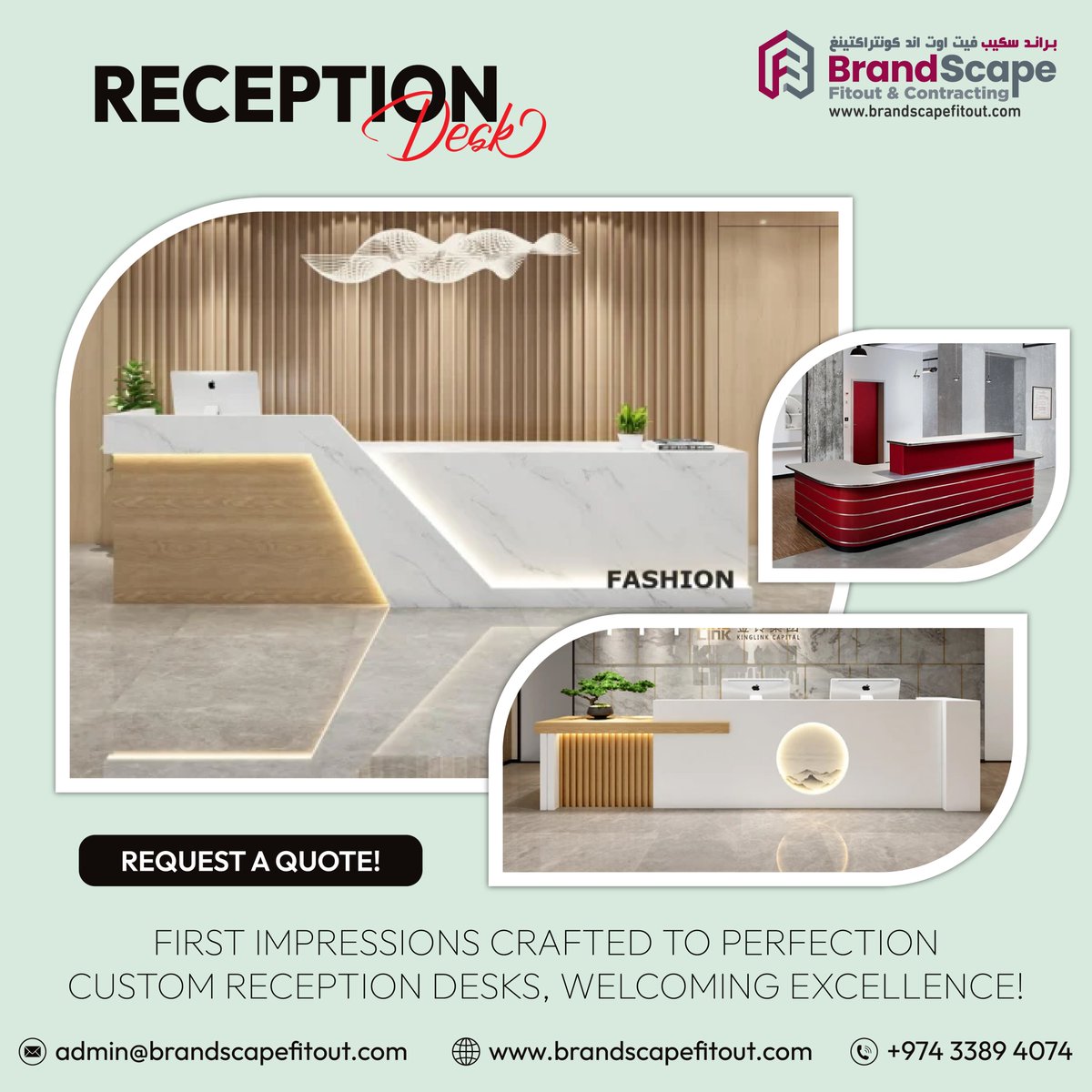 brandscapefc's tweet photo. First Impressions Crafted To Perfection Custom REception Desks, Welcoming Excellence!

Shop at https://t.co/hGdOBlFFvn

For more Details Visit Us at https://t.co/tezBzeQPCj

For more Inquiries Contact
33894074

#receptions #customreception #ReceptionDesk #interiordecor #Qatar https://t.co/b9lITkElMh